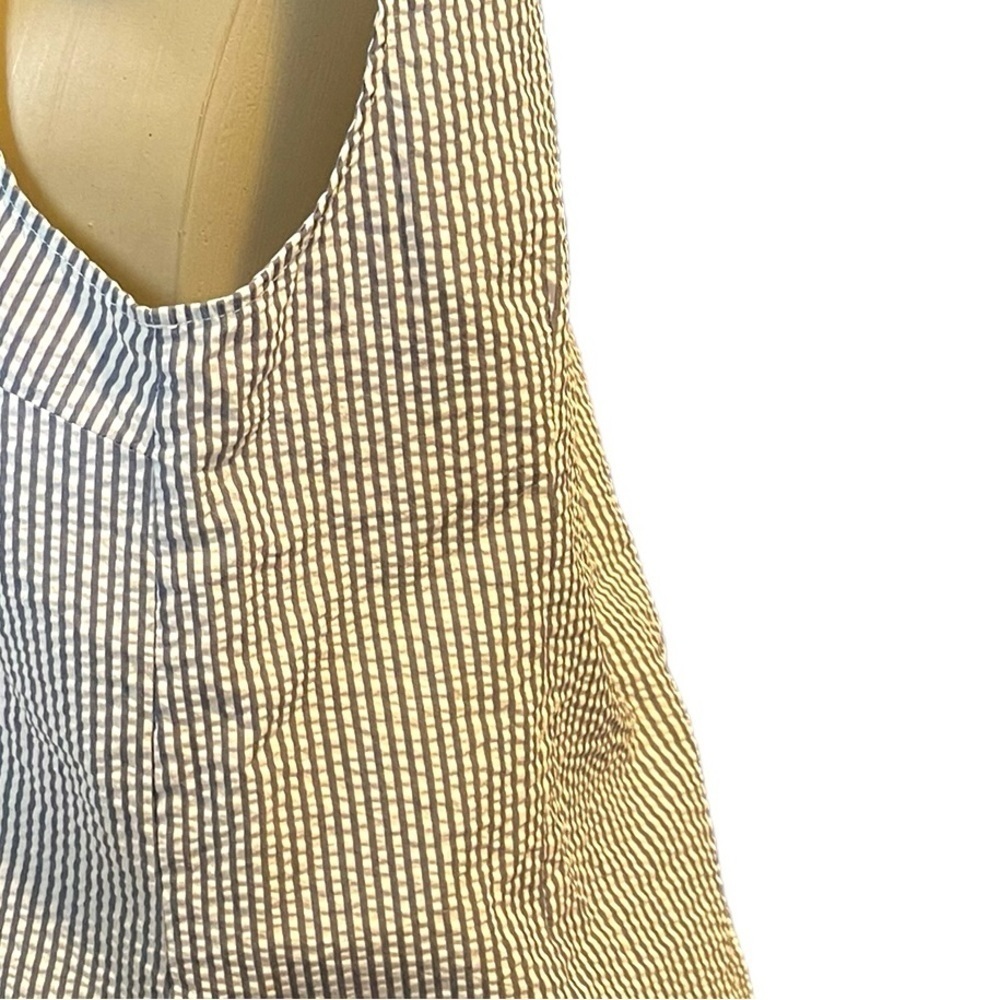 Tommy Hilfiger Seersucker Blue and White Striped Button Down Sleeveless Top - Picture 4 of 13